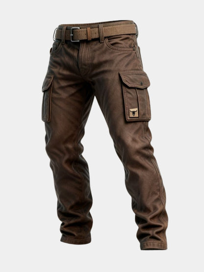 Pantalón cargo cónico slim fit con parche de toro para hombre