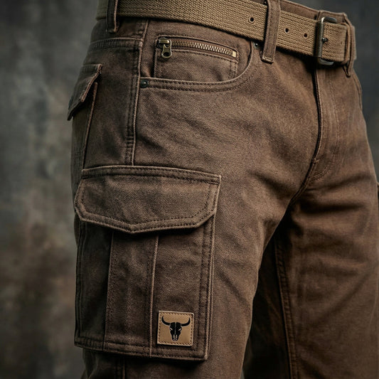 Pantalón cargo cónico slim fit con parche de toro para hombre