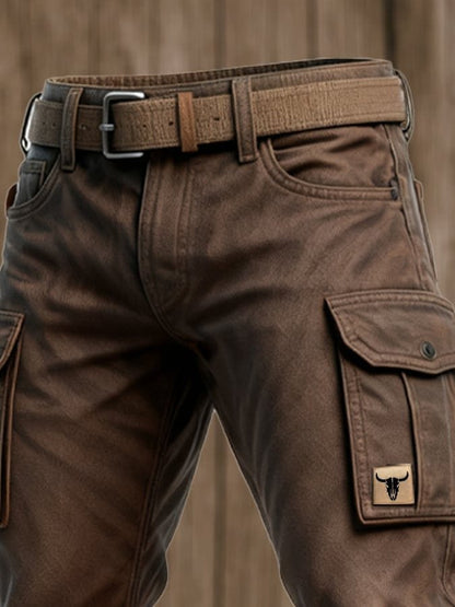 Pantalón cargo cónico slim fit con parche de toro para hombre