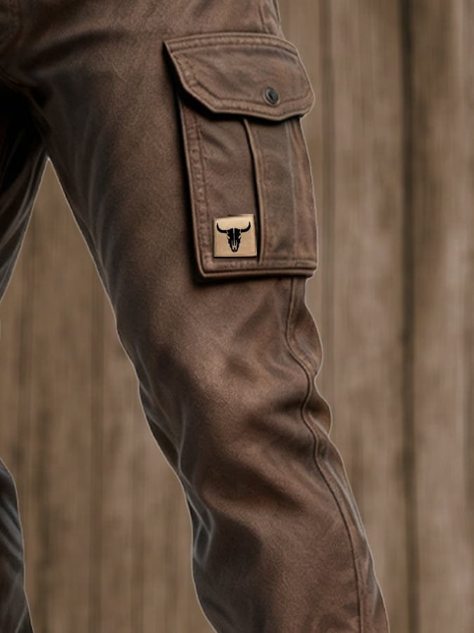 Pantalón cargo cónico slim fit con parche de toro para hombre
