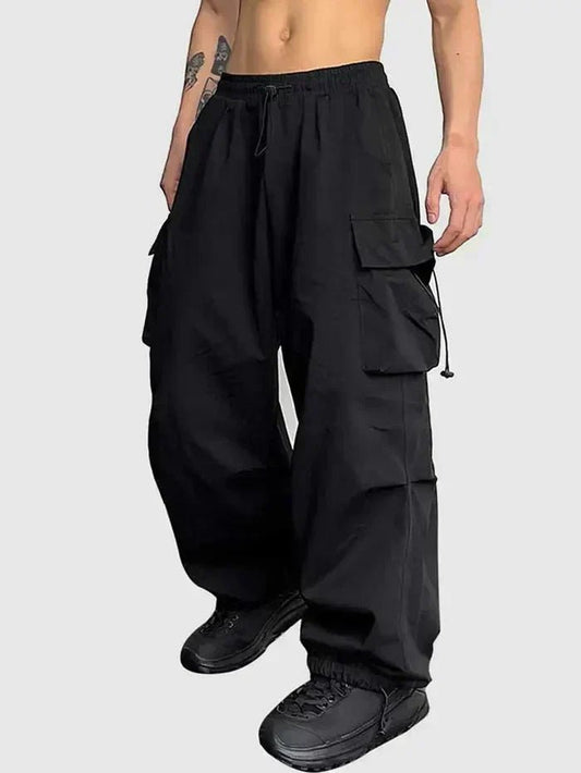 Pantalones cargo anchos para hombre con cintura elástica y puños ajustables