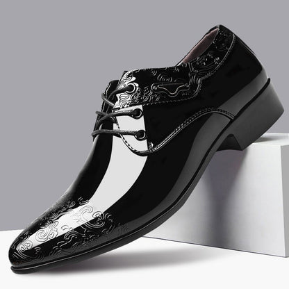 Zapatos Derby de Charol Grabado con Cordones para Hombre - Negro