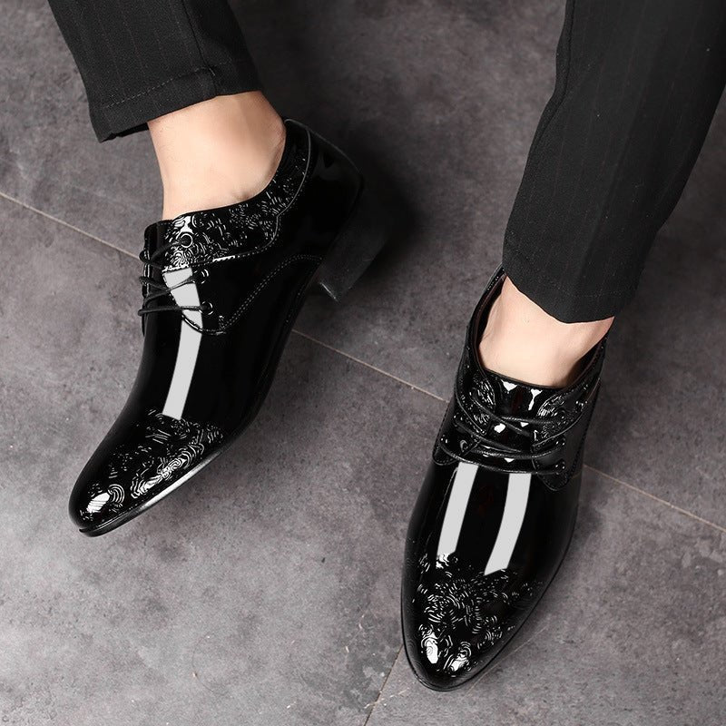 Zapatos Derby de Charol Grabado con Cordones para Hombre - Negro