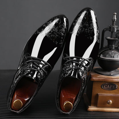 Zapatos Derby de Charol Grabado con Cordones para Hombre - Negro