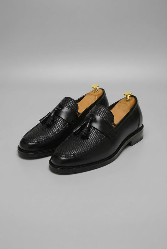 Mocasines Negros Trenzados con Borlas para Hombre