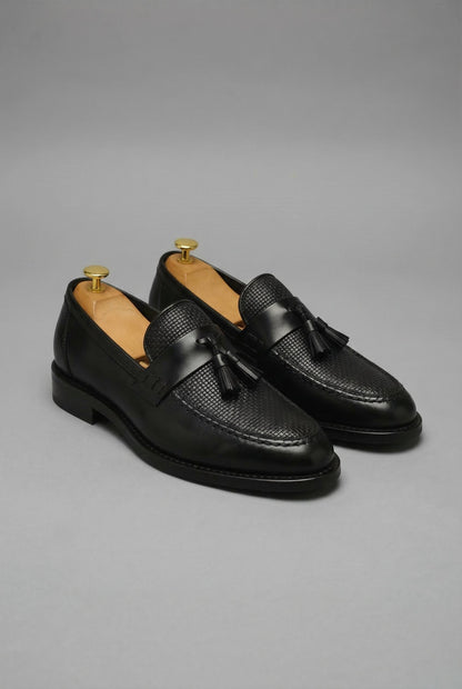 Mocasines Negros Trenzados con Borlas para Hombre