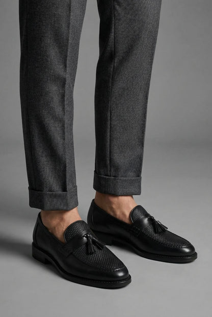 Mocasines Negros Trenzados con Borlas para Hombre