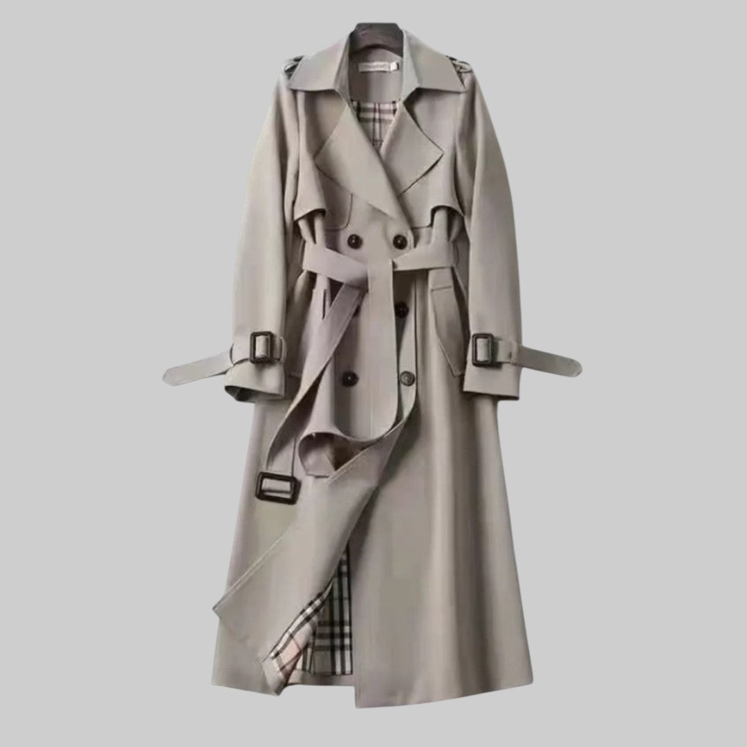 Trench coat largo cruzado con cinturón para mujer