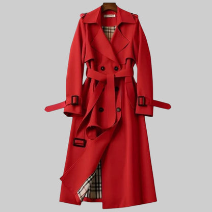 Trench coat largo cruzado con cinturón para mujer