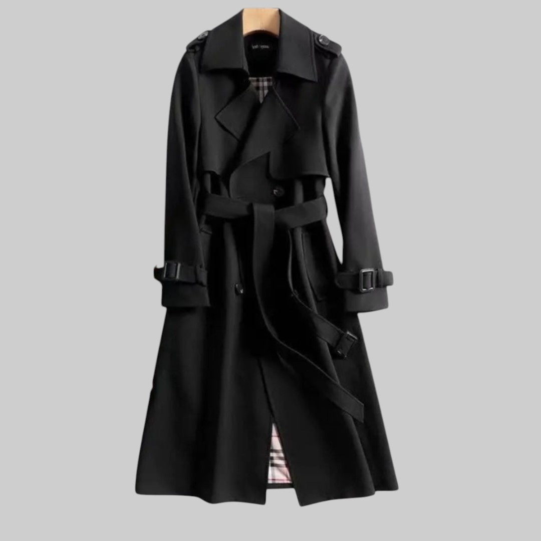 Trench coat largo cruzado con cinturón para mujer
