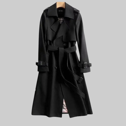 Trench coat largo cruzado con cinturón para mujer