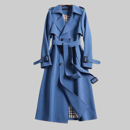Trench coat largo cruzado con cinturón para mujer