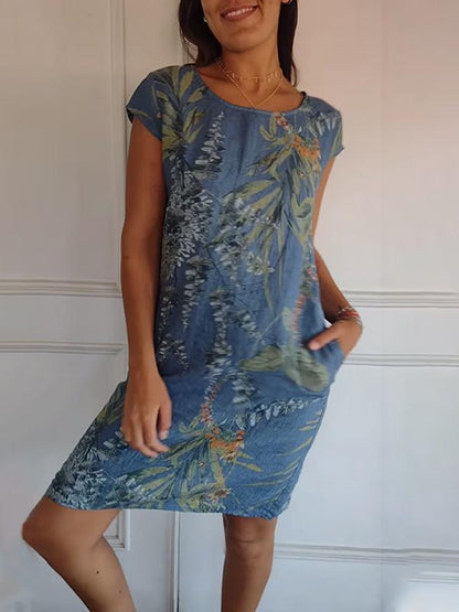Vestido Casual de Verano con Estampado de Hojas para Mujer