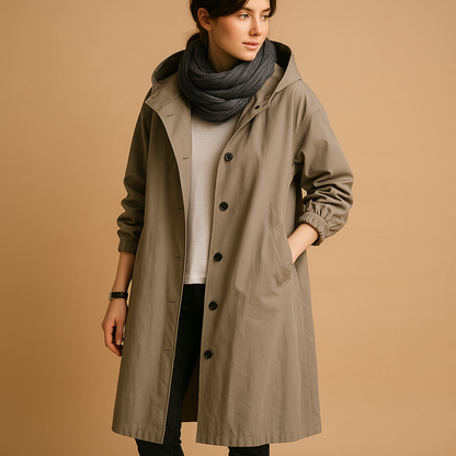 Abrigo Casual Largo con Capucha y Botones para Mujer