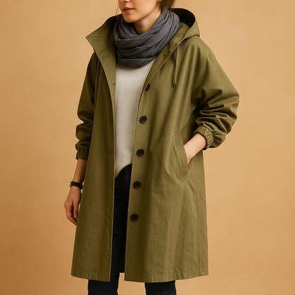 Abrigo Casual Largo con Capucha y Botones para Mujer