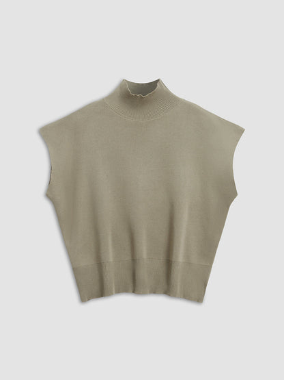 Top casual de manga corta con cuello semi alto para mujer