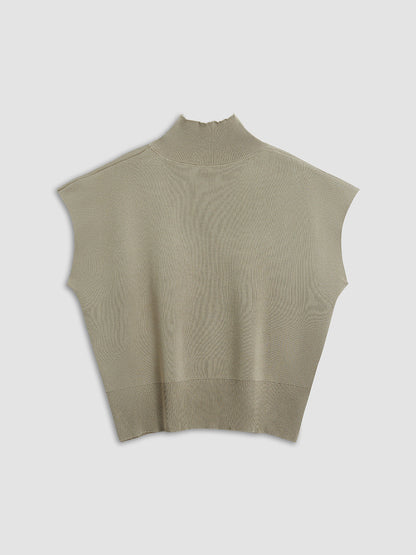 Top casual de manga corta con cuello semi alto para mujer