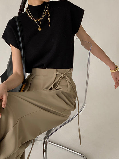 Top casual de manga corta con cuello semi alto para mujer