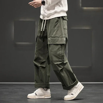 Pantalones cargo de pierna ancha con bolsillos utilitarios para hombre