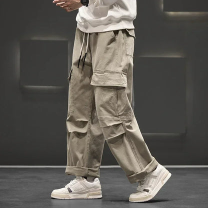 Pantalones cargo de pierna ancha con bolsillos utilitarios para hombre