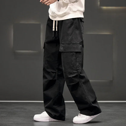 Pantalones cargo de pierna ancha con bolsillos utilitarios para hombre