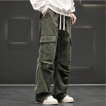 Pantalones cargo de pierna ancha con bolsillos utilitarios para hombre
