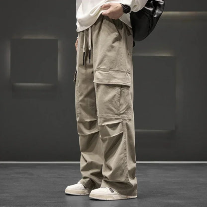 Pantalones cargo de pierna ancha con bolsillos utilitarios para hombre