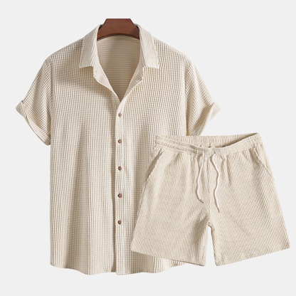 Conjunto casual de dos piezas con camisa de manga corta y shorts para hombre