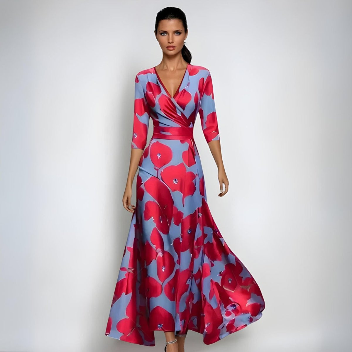 Vestido maxi cruzado con estampado floral para la madre de la novia