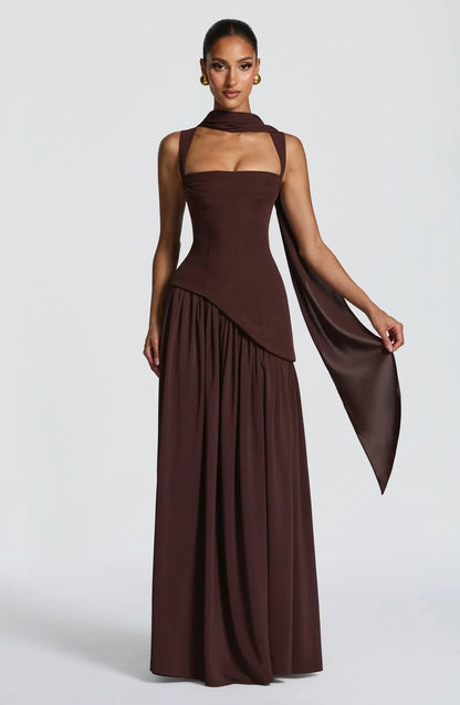 Vestido Largo Acampanado sin Mangas con Escote Cuadrado para Madre de la Novia