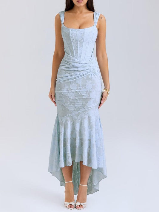 Vestido de gala corte sirena tipo corsé de jacquard y encaje para madre de la novia