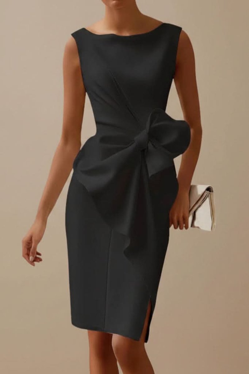 Vestido de cóctel midi sin mangas con abertura y lazo para mujer