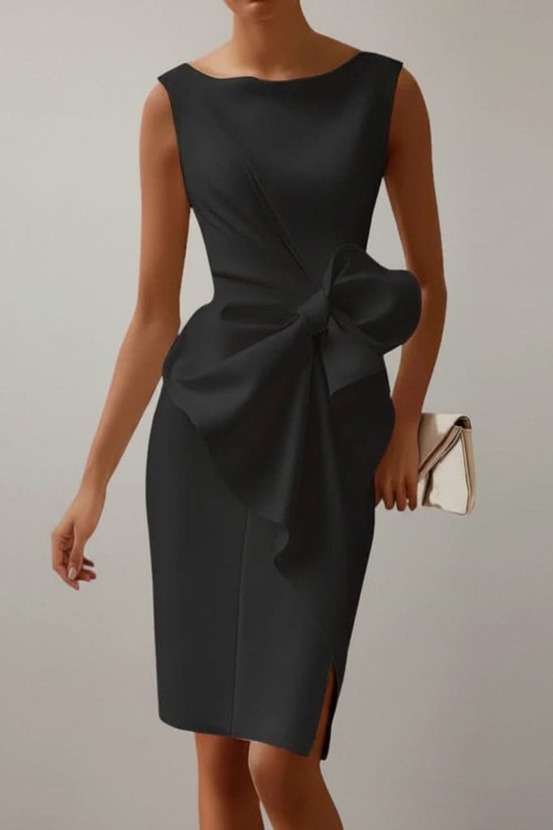Vestido de cóctel midi sin mangas con abertura y lazo para mujer