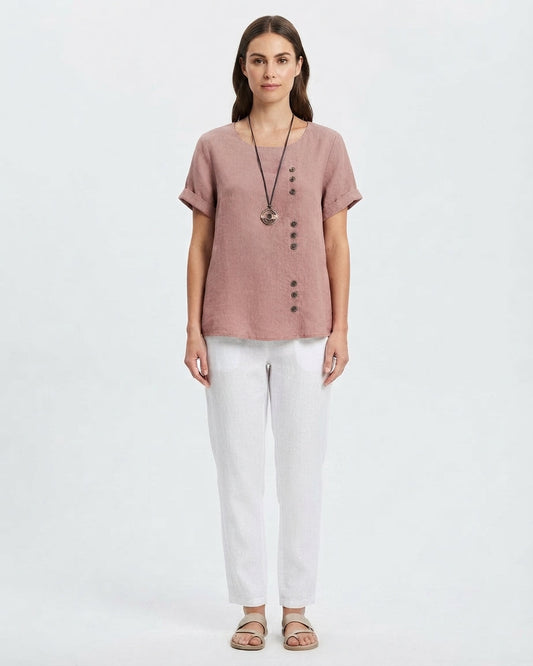 Blusa Casual de Lino con Botones para Mujer