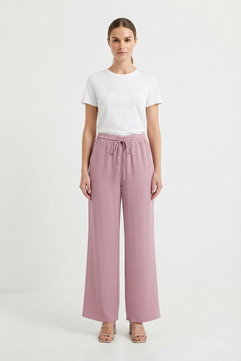 Pantalones Palazzo de Cintura Elástica con Bolsillos Laterales para Mujer