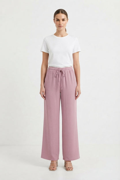 Pantalones Palazzo de Cintura Elástica con Bolsillos Laterales para Mujer