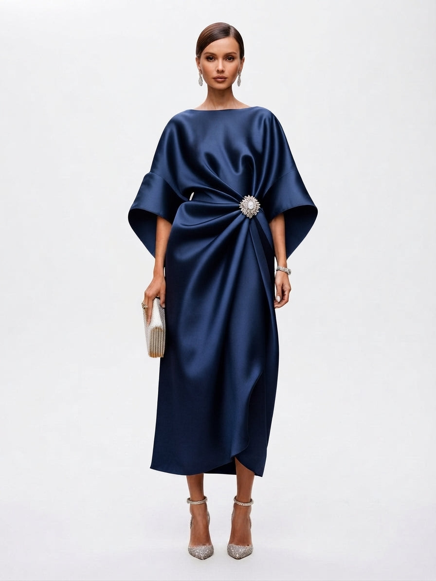 Vestido Maxi Sofisticado Drapeado con Broche para Mujer