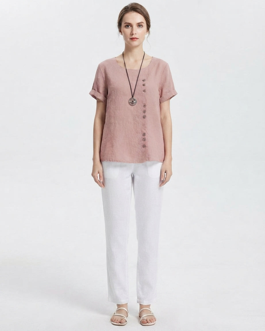 Blusa casual de verano con botones para mujer
