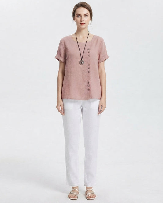 Blusa casual de verano con botones para mujer