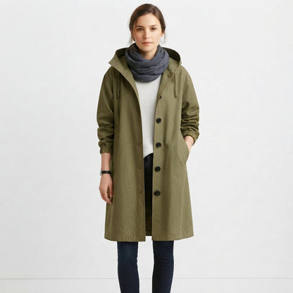 Abrigo Casual Largo con Capucha y Botones para Mujer
