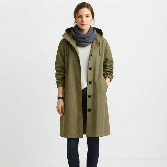 Abrigo Casual Largo con Capucha y Botones para Mujer