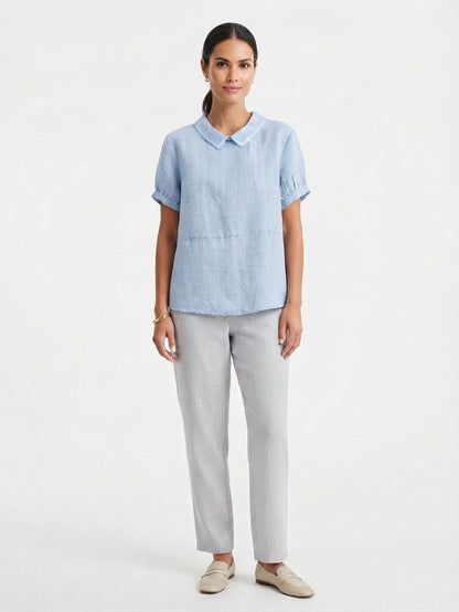Blusa de Lino con Cuello Peter Pan para Mujer