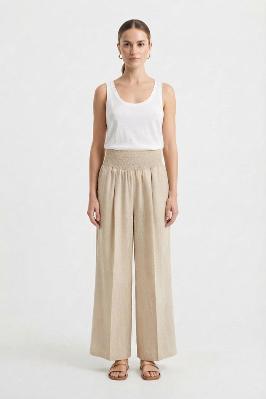 Pantalón palazzo plisado de tiro alto para mujer