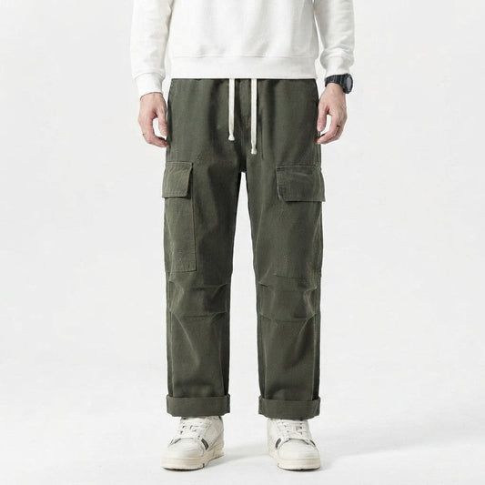 Pantalones cargo de pierna ancha con bolsillos utilitarios para hombre