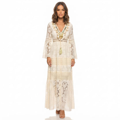 Vestido Maxi Bohemio de Verano con Manga Larga para Mujer