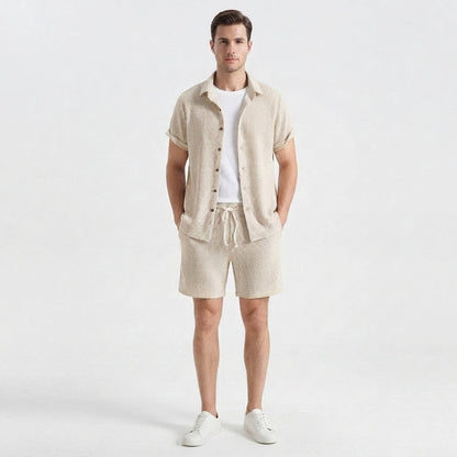 Conjunto casual de dos piezas con camisa de manga corta y shorts para hombre