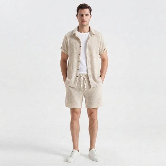Conjunto casual de dos piezas con camisa de manga corta y shorts para hombre