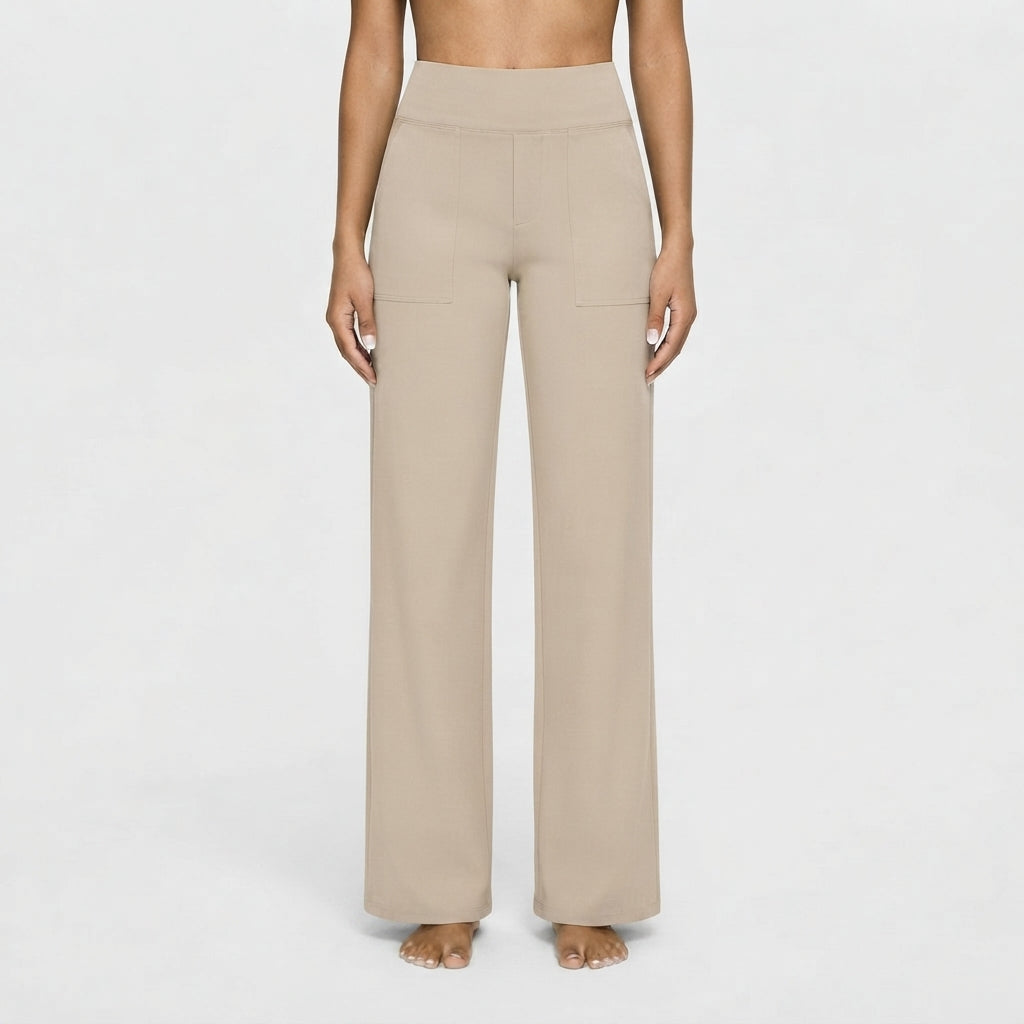 Pantalones casuales de tiro alto y corte ancho para mujer