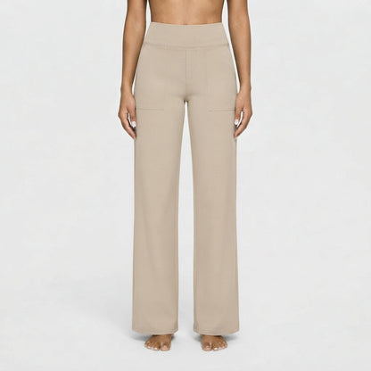 Pantalones casuales de tiro alto y corte ancho para mujer