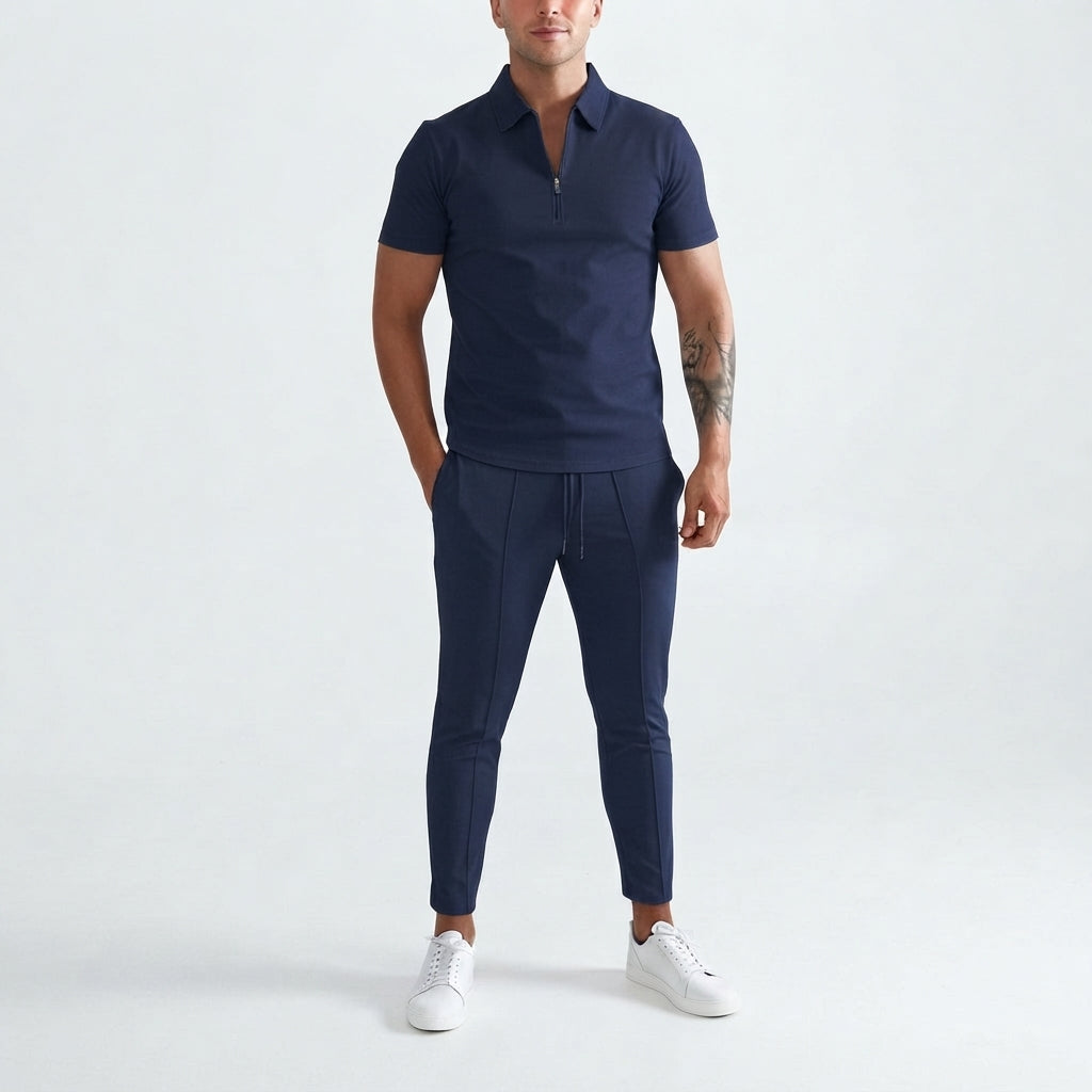 Conjunto de dos piezas de camisa con cierre y pantalón para hombre